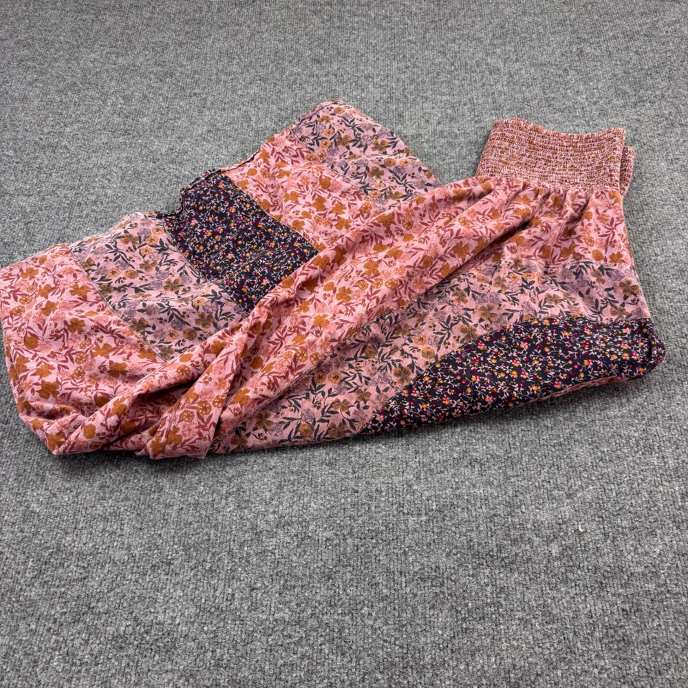 Earthbound Trading Co Floral Patchwork Palazzo Pants Womens M Pink Boho Cotton